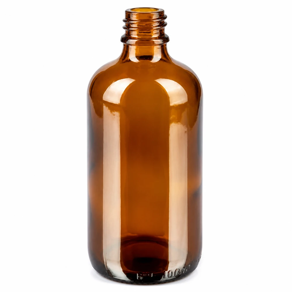 Hoogwaardige 100 ml fles van amberkleurig borosilicaatglas met nauwkeurig 11 mm schroefdraad