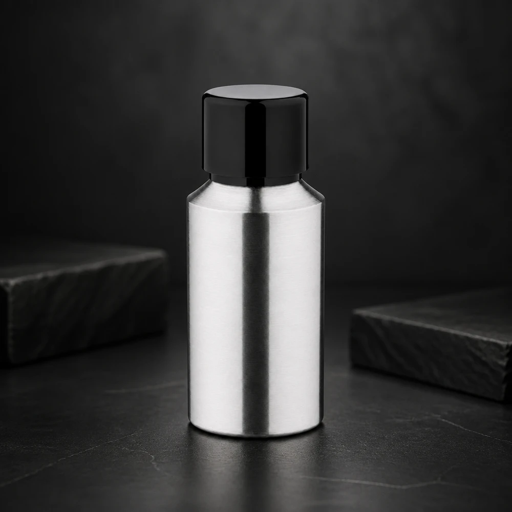 Ondoorzichtig aluminium flesje van 30 ml, gepolijst om lichtgevoelige ingrediënten te beschermen