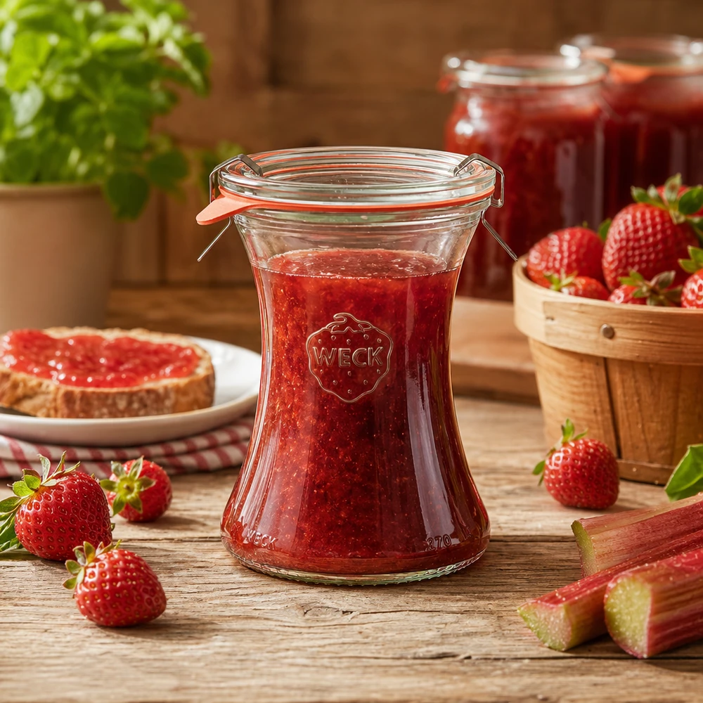 WECK inmaakpot 370ml gevuld met aardbeienjam Gebruiksvoorbeeld voor het inmaken van jam en marmelade