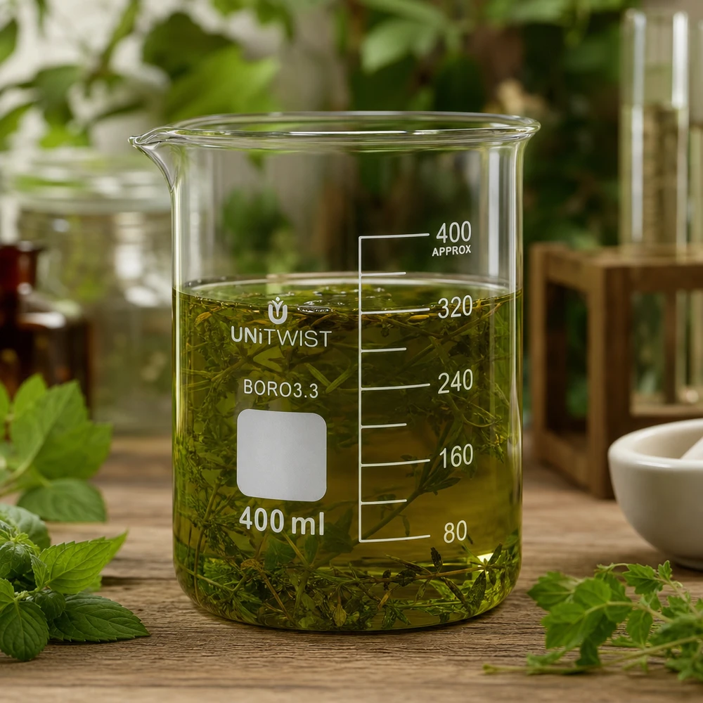 Bécher 400ml borosilicate, forme basse UNiTWIST UNiTWIST-maatbeker van 400 ml, gemaakt van hittebestendig borosilicaatglas, met schaalverdeling voor kruidenbehandelingen