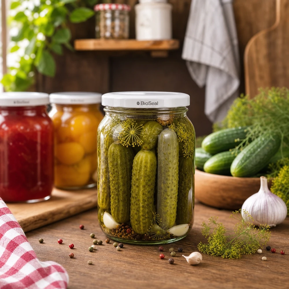 350ml bekers met BioSeal deksel wit UNiTWIST UNiTWIST Sturz350 mit eingelegten Gewürzgurken zeigt perfekte Eignung für Konserven und Eingemachtes TO82 BioSeal