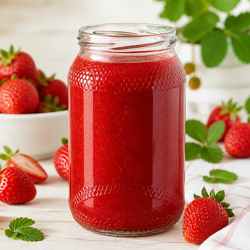Doorzichtige voorraadpot van 900 ml (TO82) van UNiTWIST met zelfgemaakte aardbeienjam