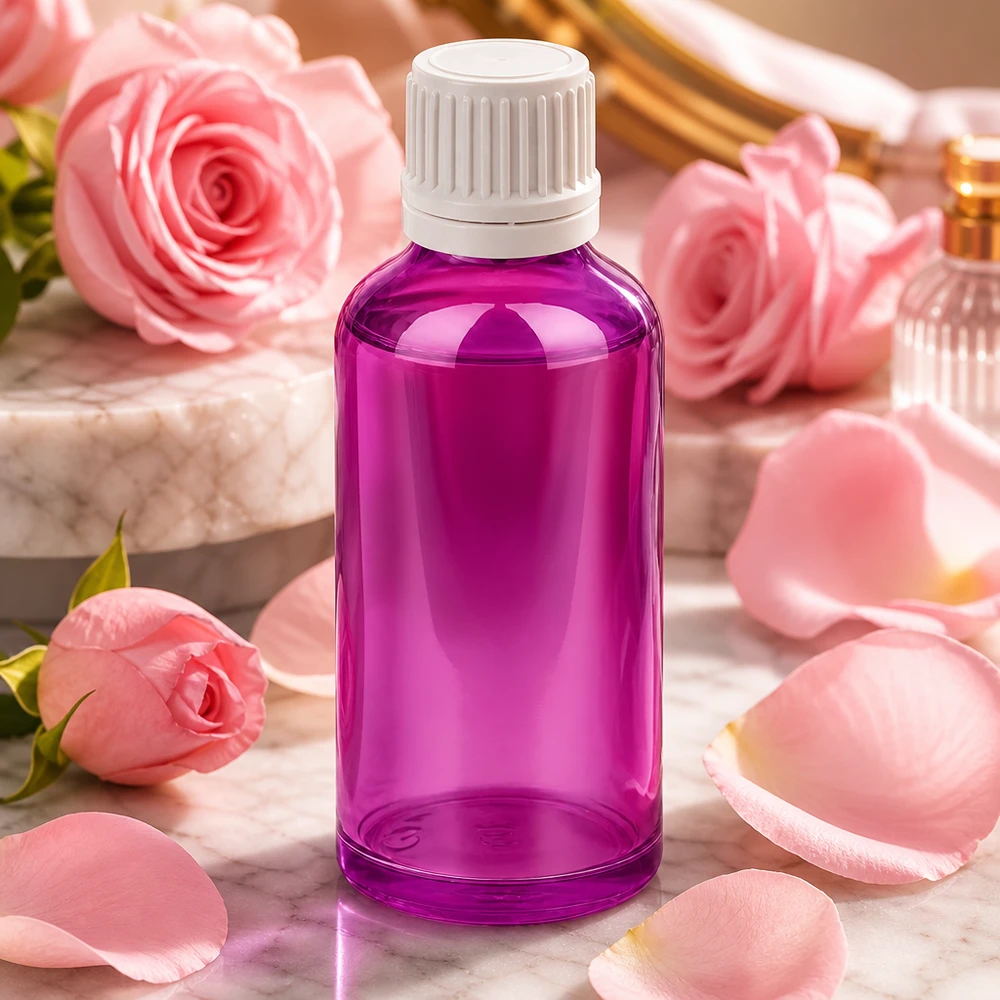 50ml fles 11mm schroefdop wit originaliteit schroefdop PurpleLine UT18/50 50ml violet glazen pot met UV-bescherming en witte schroefdop voor natuurlijke cosmetica