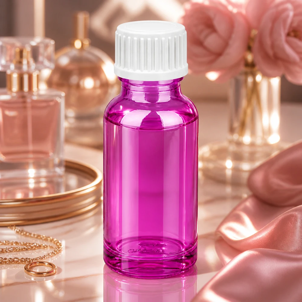 20ml (bol)fles 3mm schenkring wit standaard PurpleLine.UT18/20 Handig glazen flesje van 20 ml in een heldere paarse kleur voor mobiel gebruik