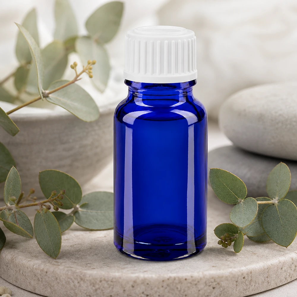 Lichtbestendige glazen fles van 10 ml in blauw voor aromatherapie en medische toepassingen
