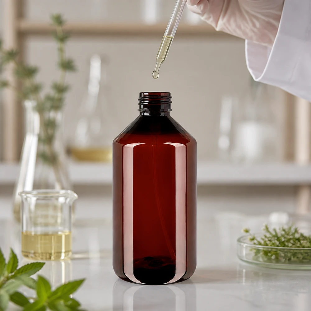 Herbruikbare bruine PET-fles van 750 ml met brede schroefdop voor verstuivers