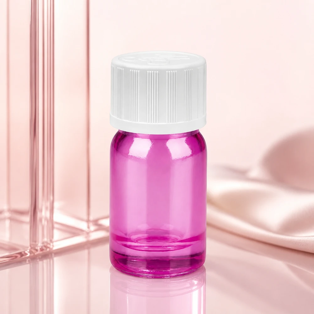 5ml druppelfles 1.2mm wit standaard kindveilige PurpleLine. UT18/5 Steriele druppelfles 5ml in paars voor farmaceutische toepassingen en tincturen
