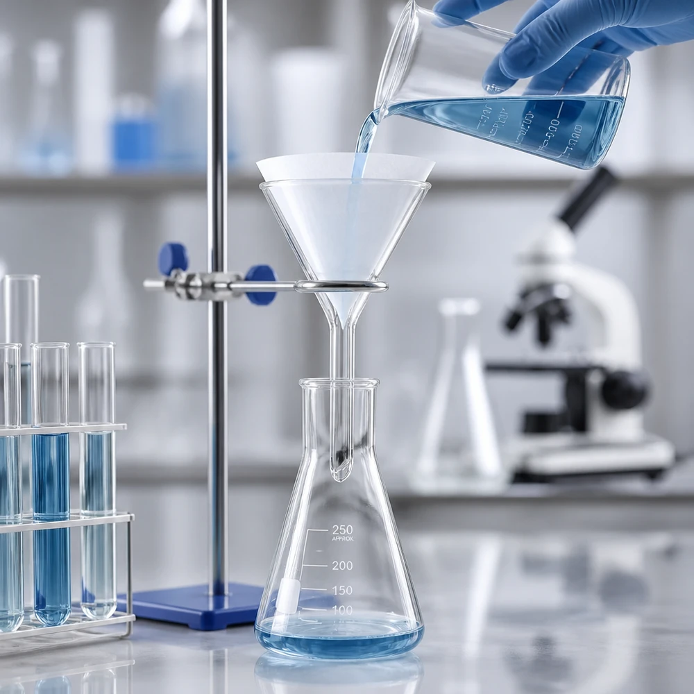 Trechter met korte steel van soda lime glas voor het nauwkeurig decanteren van vloeistoffen in het laboratorium