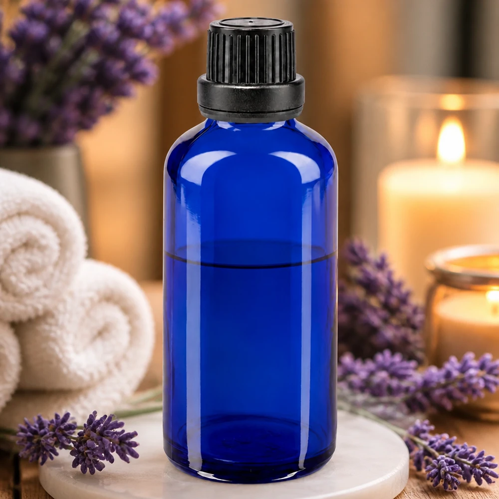 Blauwe glazen flessen 50ml met zwart druppelsluiting 2mm VR UV-bestendig kobaltblauw apothekersglas van 50 ml met druppelaar voor aromatherapie en natuurlijke cosmetica