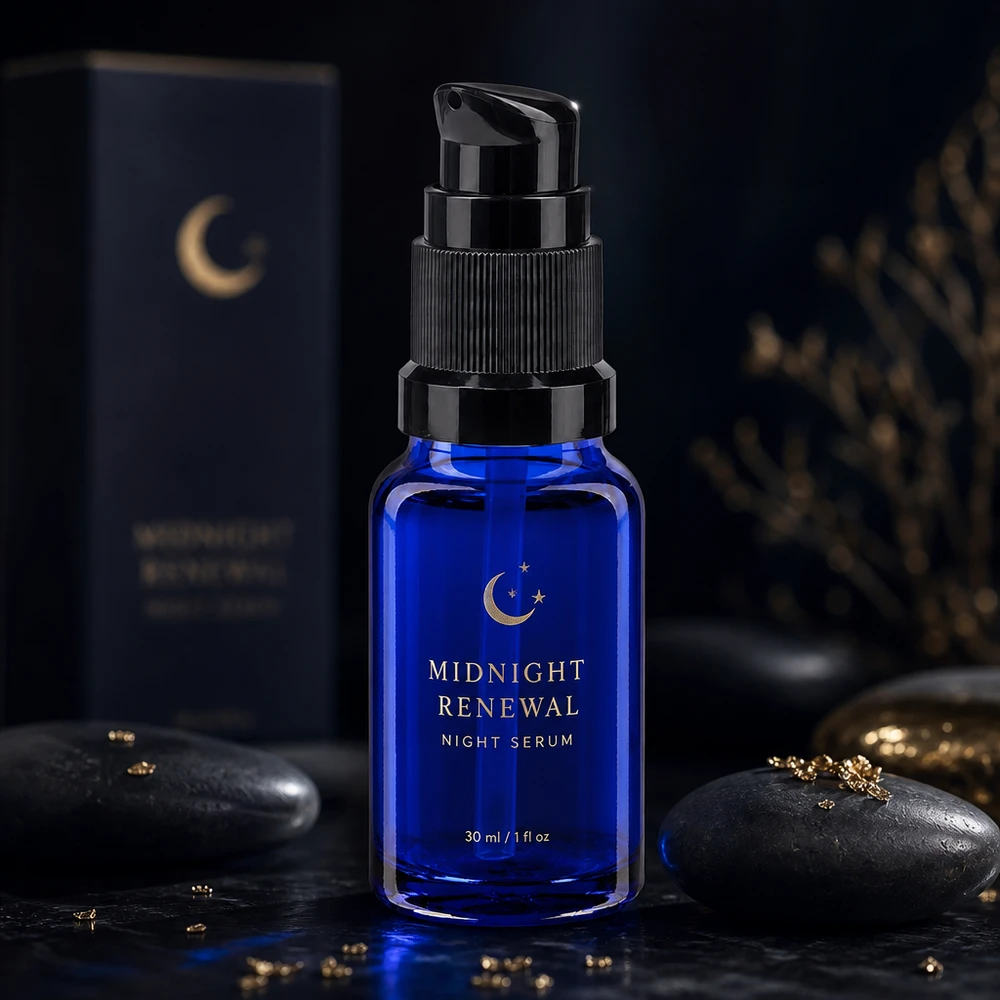 Glasflesje met UV-bescherming, 10 ml, blauw met zwarte pomp, ideaal voor lichtgevoelige werkzame stoffen