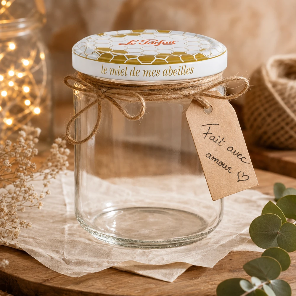 Le Parfait 212ml honingpot versierd met geschenkdoos, jute koord en handgeschreven label