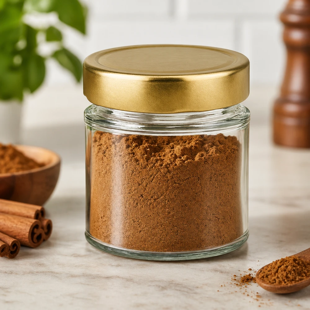 154ml ronde pot BasicSeal goud gevuld met bruin poeder kaneel specerijen keuken decor opslag pot opslag
