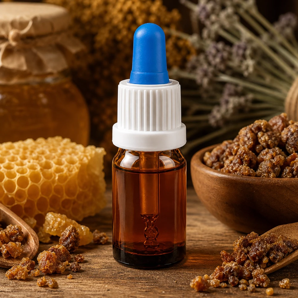 Compact 5 ml amberkleurig glazen pipetflesje met witte schroefdop voor UV-bescherming van natuurlijke producten