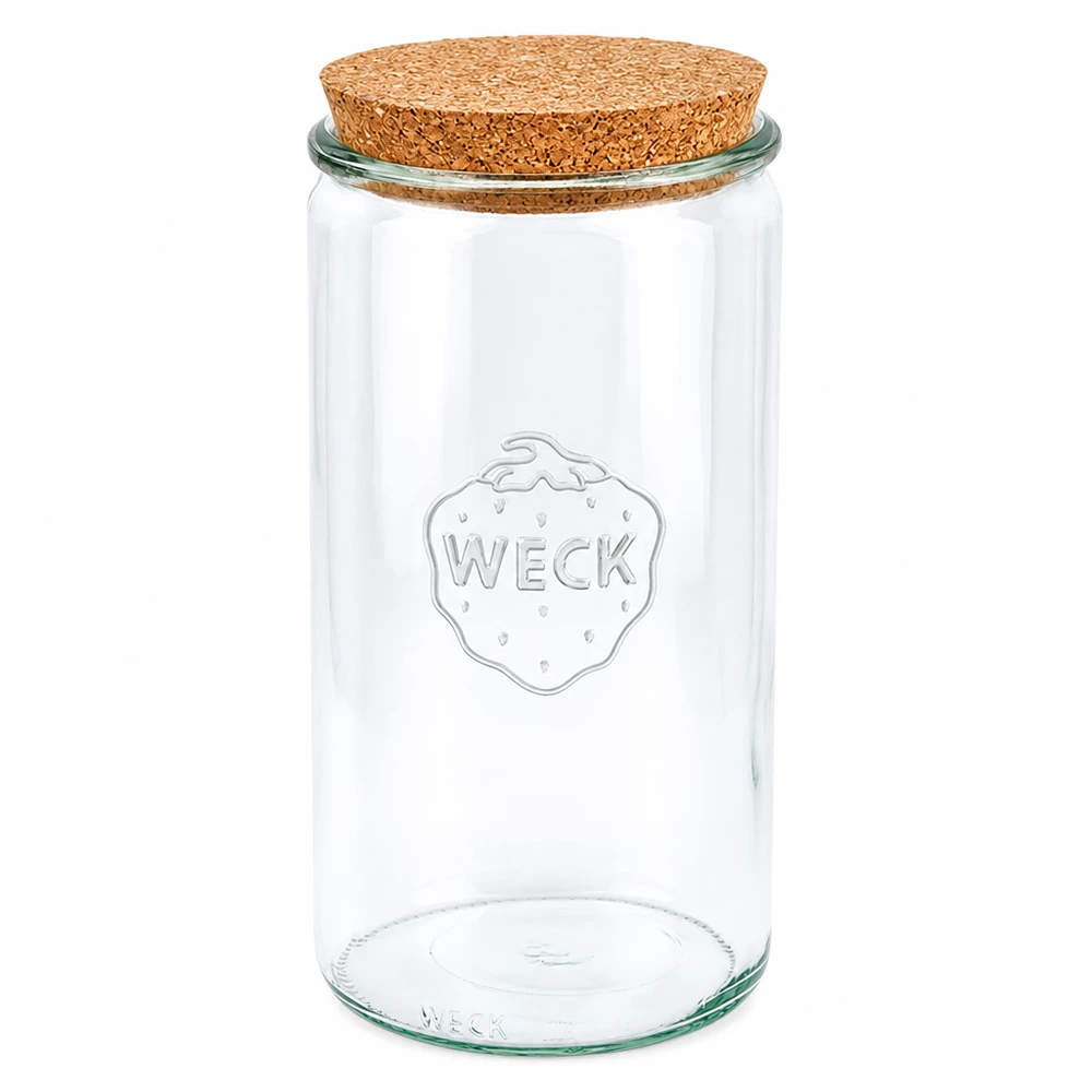 WECK cilinderpot 1590ml RR100 met natuurlijk kurkdeksel inmaakpot voorraadpot transparant
