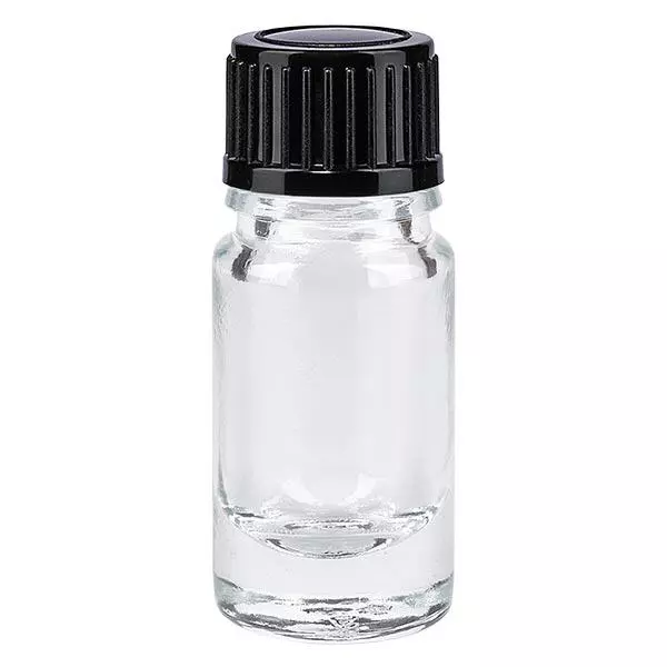 Helder glazen flessen 5ml met zwart schroefsluiting St Helder glazen flessen 5ml met zwart schroefsluiting St