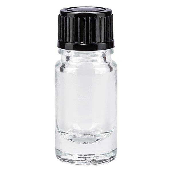 Helder glazen flessen 5ml met zwart schroefsluiting St Helder glazen flessen 5ml met zwart schroefsluiting St