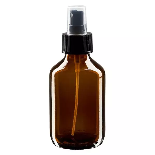 150ml Euro-medicijnfles bruin met verstuiver zwart incl. dop transparant