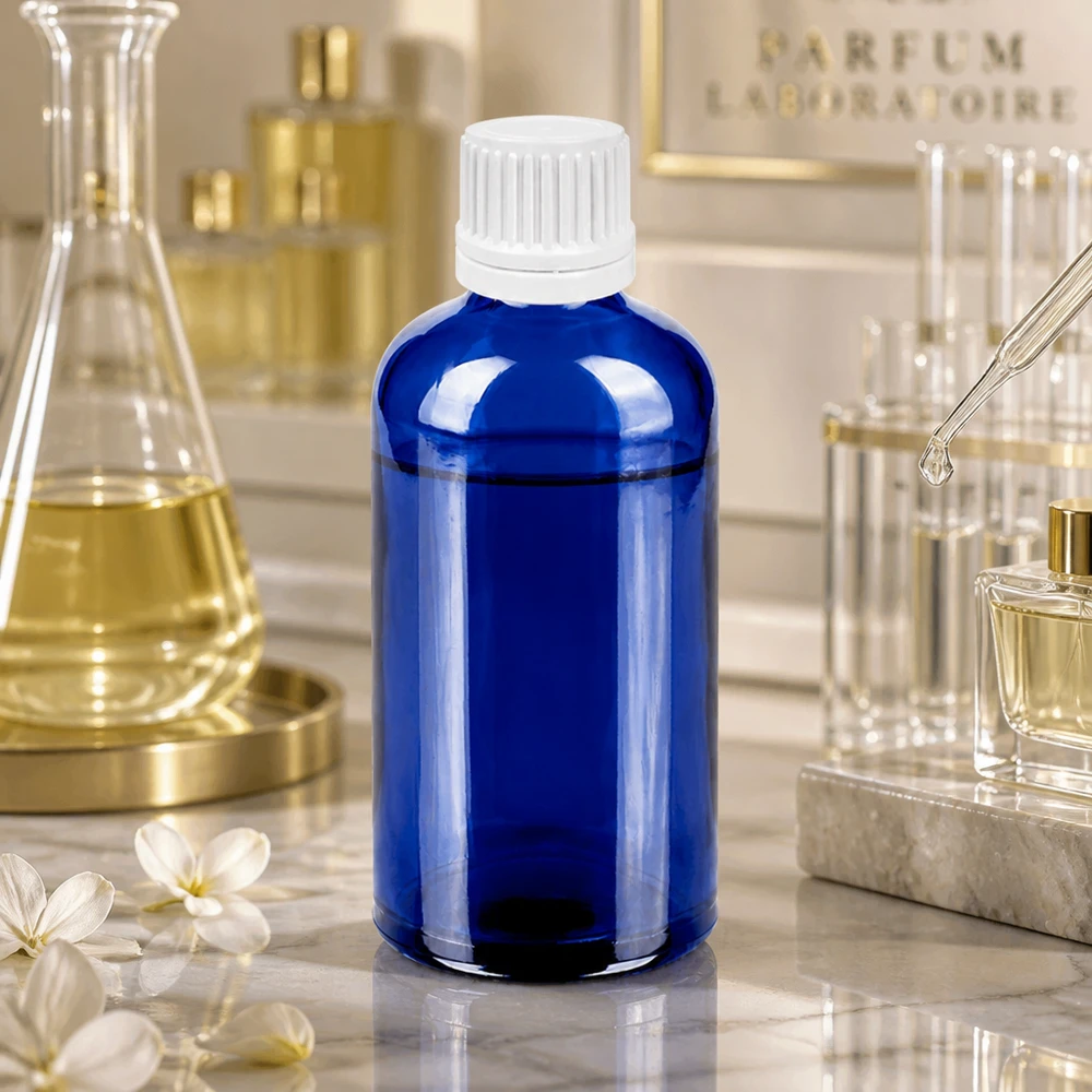 100ml druppelfles 0.7mm wit OV BlueLine UT18/100 Professionele laboratoriumfles 100ml in kobaltblauw met precieze druppeldop voor exacte toepassing