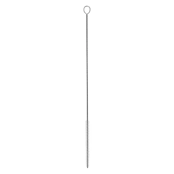 Reinigingsborstel rond maat M met oogje ⌀6mm. Ideaal voor het schoonmaken van pipetten en trechters. Gemaakt van nylon haren. 27 cm totale lengte.
