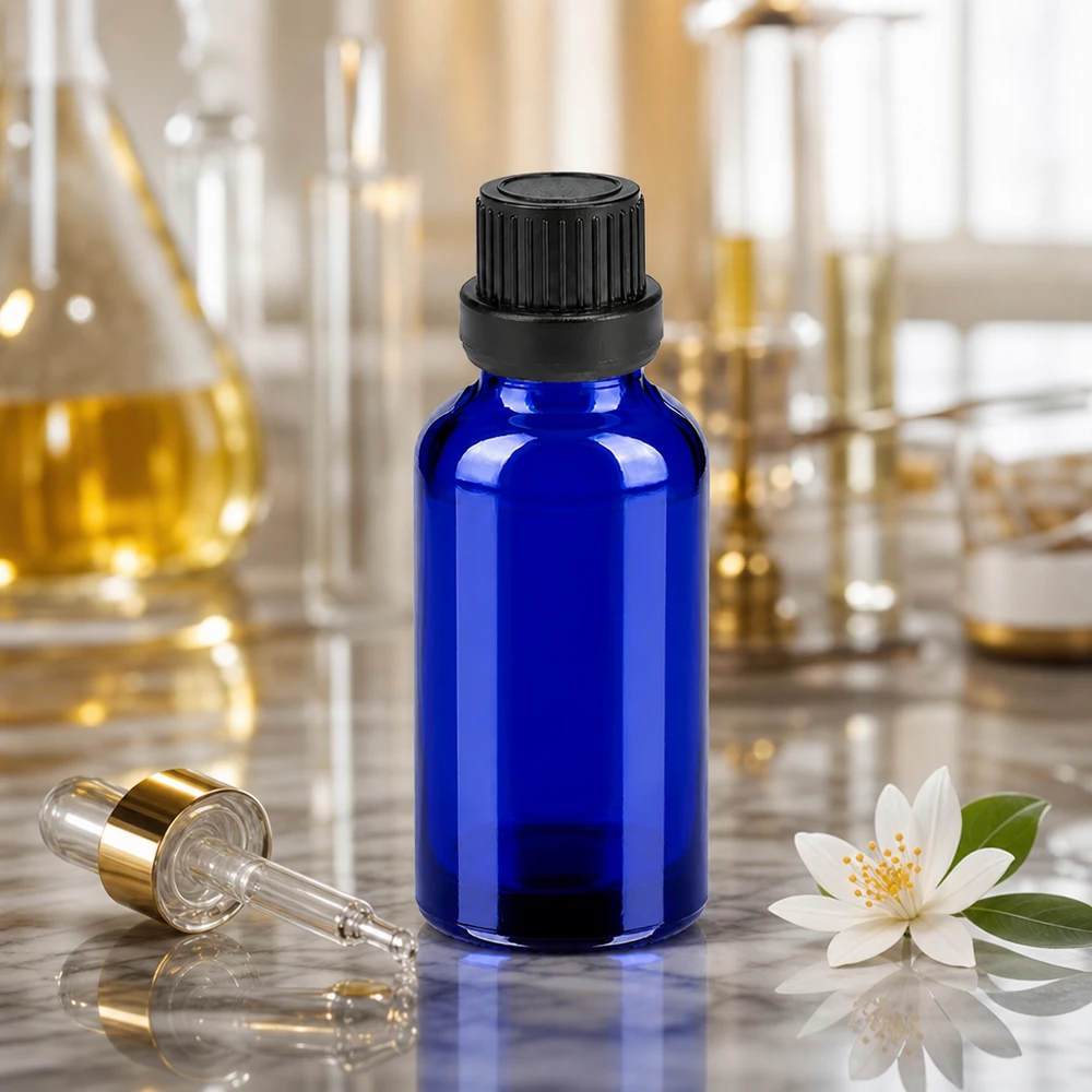 Compacte 30ml druppelflacon van UV-beschermend glas voor mobiele aromatherapie en op reis