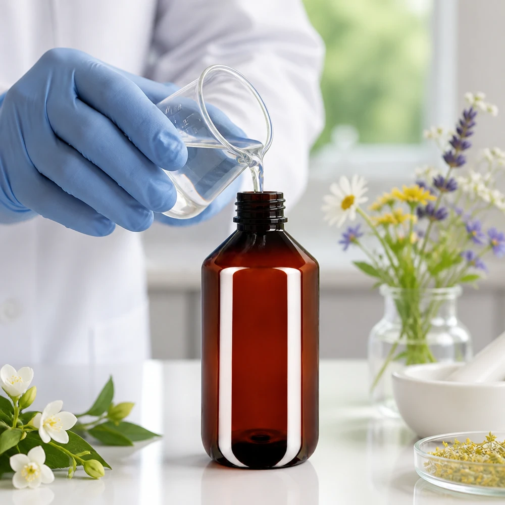 50 ml PET medicijnfles met verstuiver zwart GCMI 28/410 incl. dop transparant, standaard Chemiebestendige PET-fles van 500 ml, bruin, met een lekvrije groene originele dop
