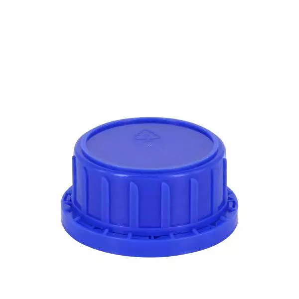 Schroefsluiting met garantiesluiting (OV) DIN 45 blauw met conische afdichting, passend op flessen met wijde hals 250 ml Schroefsluiting met garantiesluiting (OV) DIN 45 blauw met conische afdichting, passend op flessen met wijde hals 250 ml