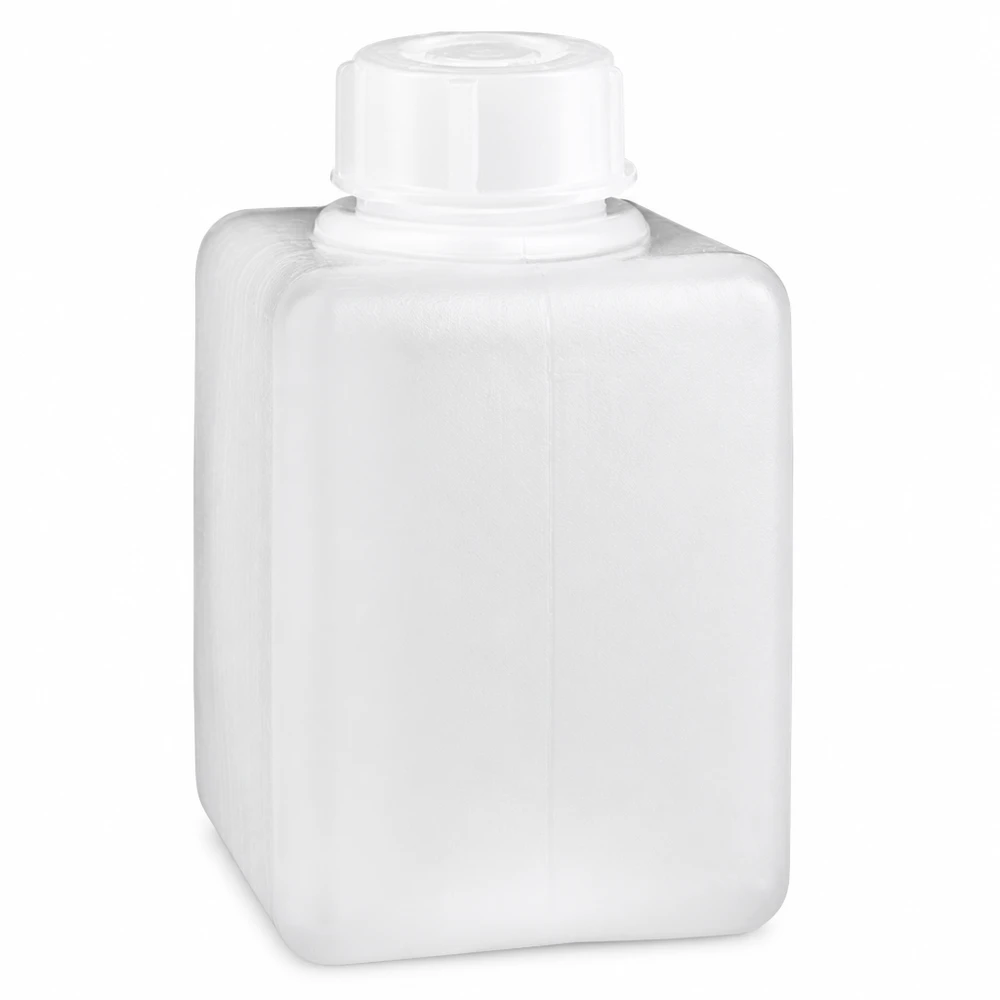 Chemicaliënfles 100 ml, nauwe hals, incl. sluiting GL 25 100 ml PE-HD-fles voor chemicaliën, smalle hals, naturel, zuurbestendig, voor laboratorium en industrie