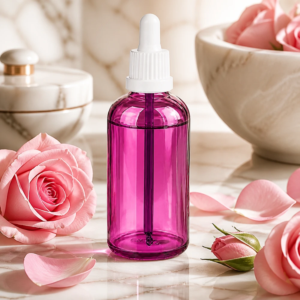 100ml pipetfles wit Originality schroefdop PurpleLine UT18/100 100 ml ovale druppelflacon in violet glas voor schoonheidsserums en -essences