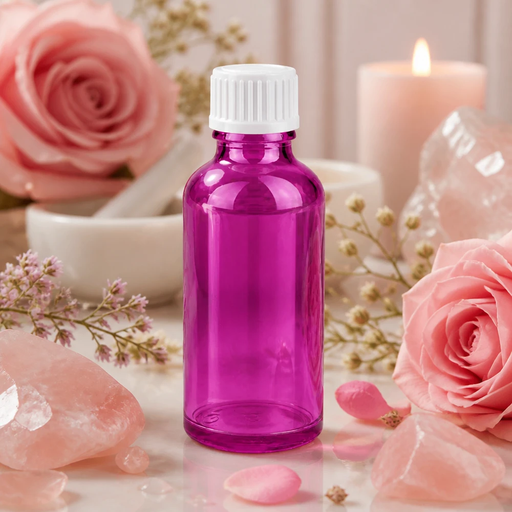 50ml violet glazen flesje met wit deksel perfect voor huidverzorging en essentiële oliën