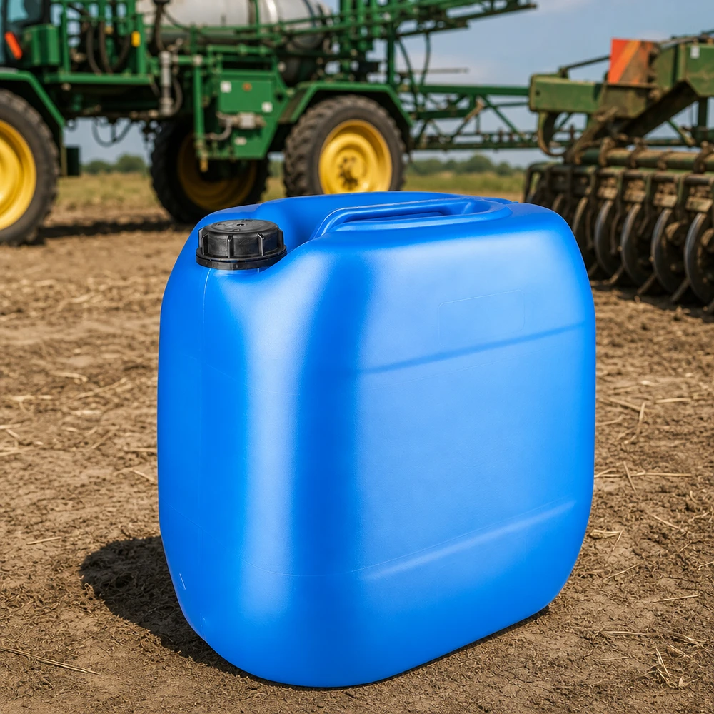 Canister 30 liter blauw met schroefdop OV Ruim 30 liter blauwe kunststofjerrycan met handvat en schroefdeksel voor gebruik in de landbouw