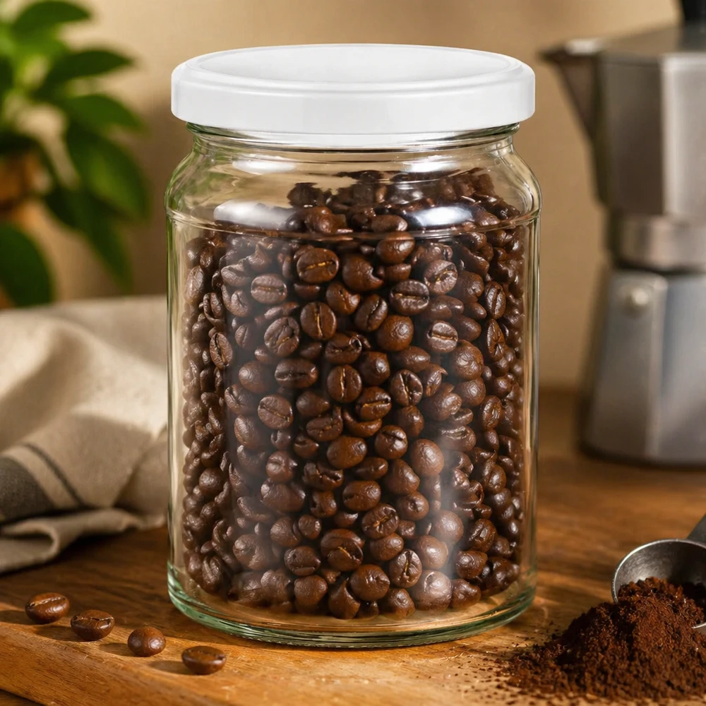 205 ml ronde pot UNiTWIST gevuld met koffiebonen - luchtdichte voorraadpot voor koffie en droge voedingsmiddelen