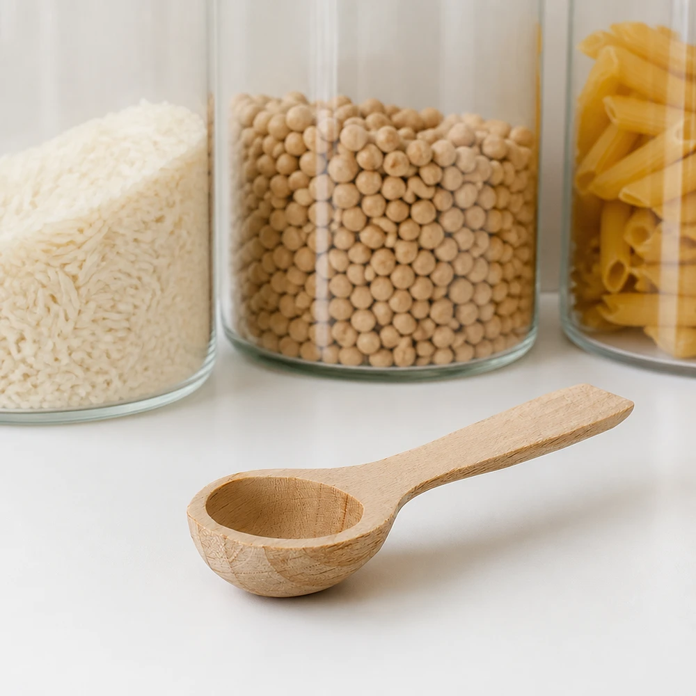 Beukenhouten schep S voor voorraadpotten met rijst kikkererwten pasta keukenorganisatie natuurlijk materiaal