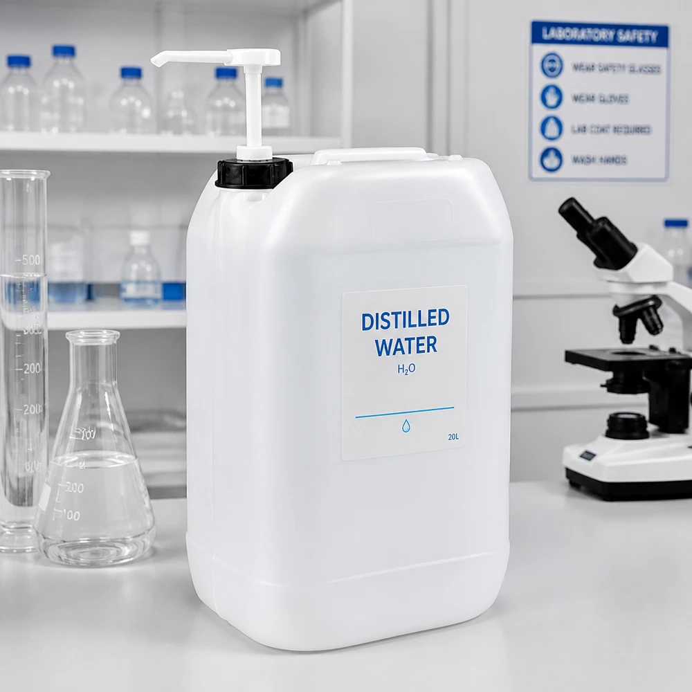 Canister met doseerpomp van 15 liter, ideaal voor gedestilleerd water in laboratoria en werkplaatsen