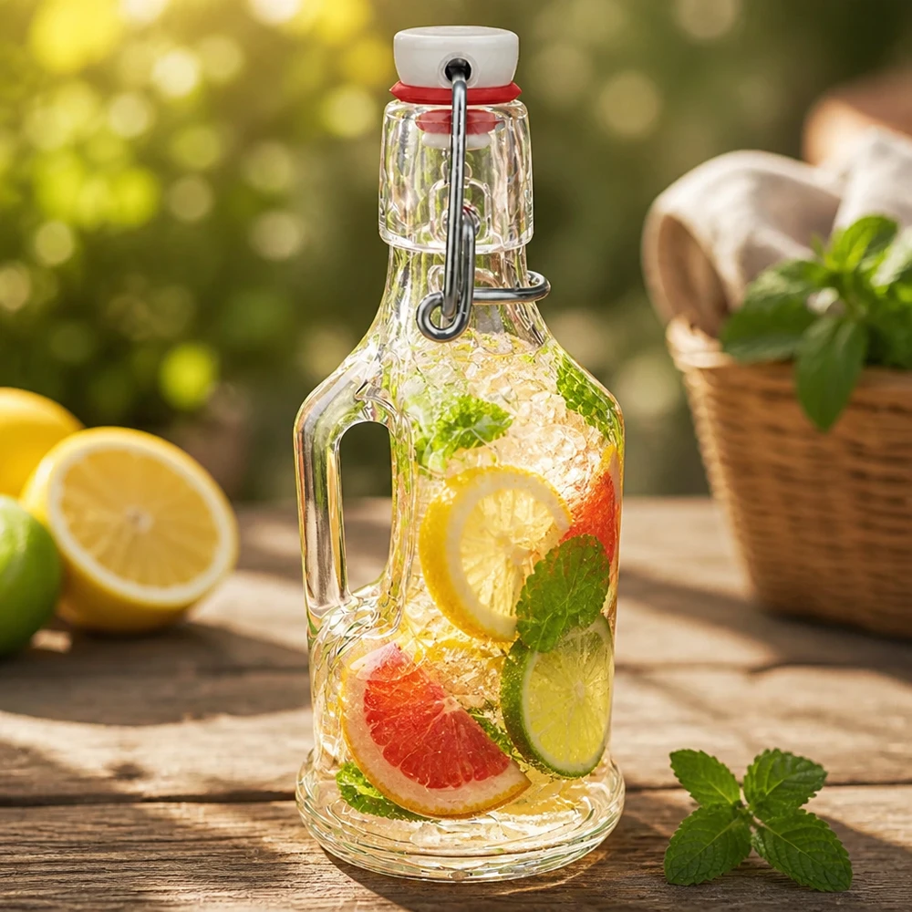 200 ml glazen fles Bertha met citroen-grapefruit infusie, munt, swing top UNiTWIST, buitensfeer