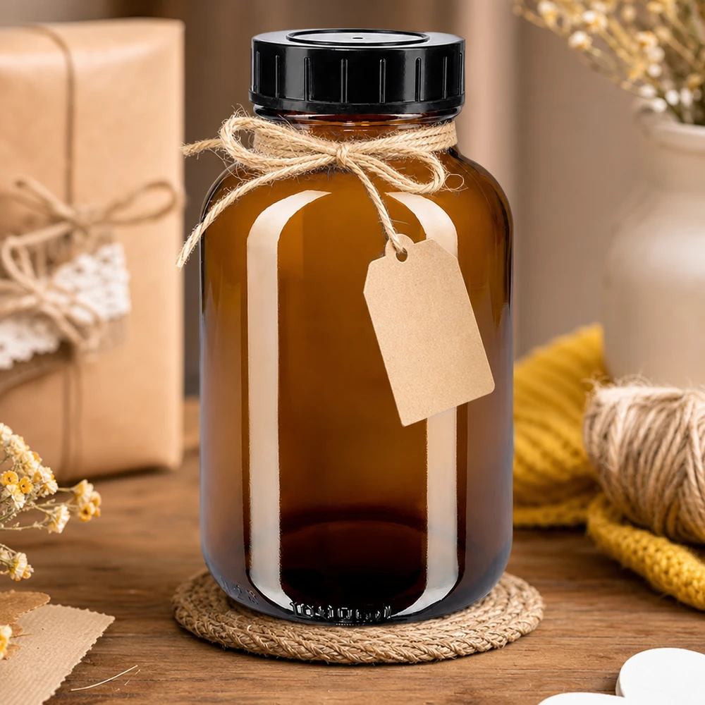 Fles met wijde hals 1000 ml bruin glas met schroefdeksel Hoogwaardige amberkleurige glazen fles met wijde hals 1000ml met UV-bescherming en praktische schroefdop