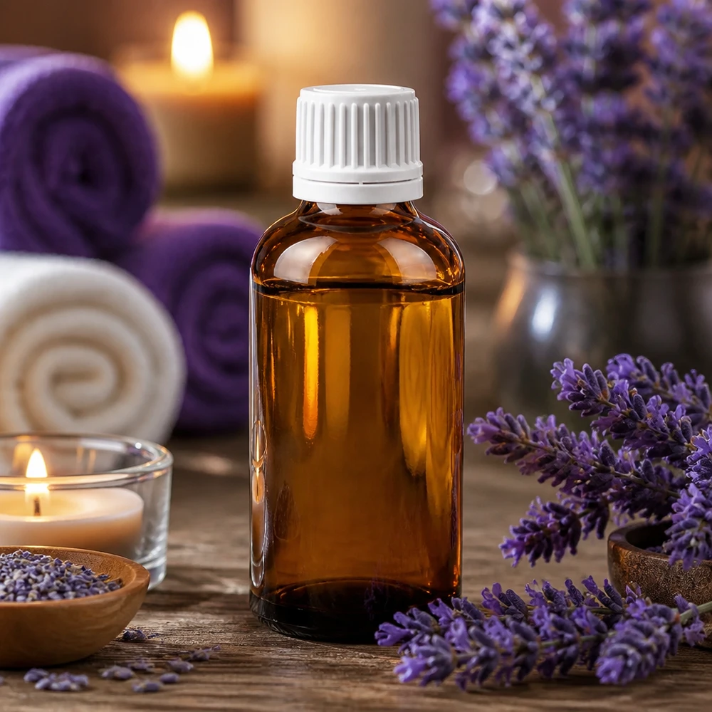 50ml fles 11mm SV wit OV BrownLine UT18/50 Compacte 50ml fles met 11mm dop, ideaal voor aromatherapie en wellnessproducten