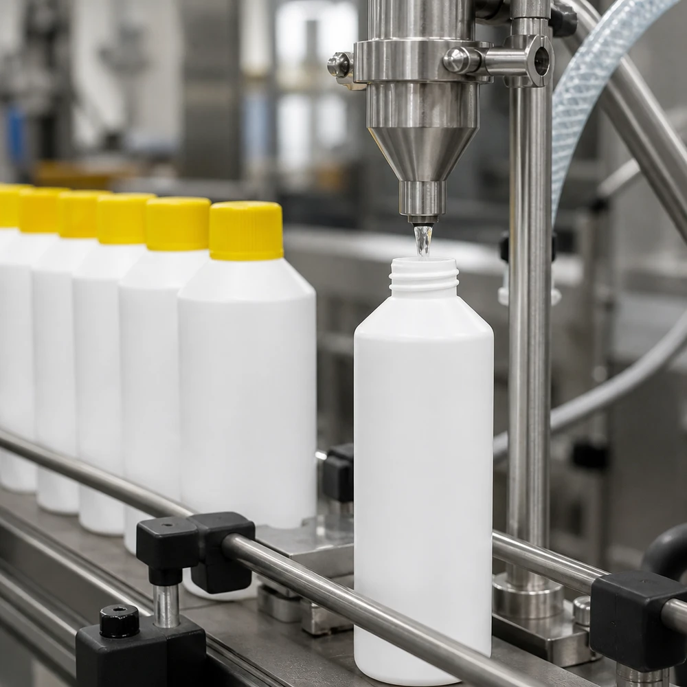 PET cilinderfles 100ml wit met schroefsluiting geel Witte kunststof fles van 100 ml met smalle hals en schroefdop voor farmaceutische toepassingen