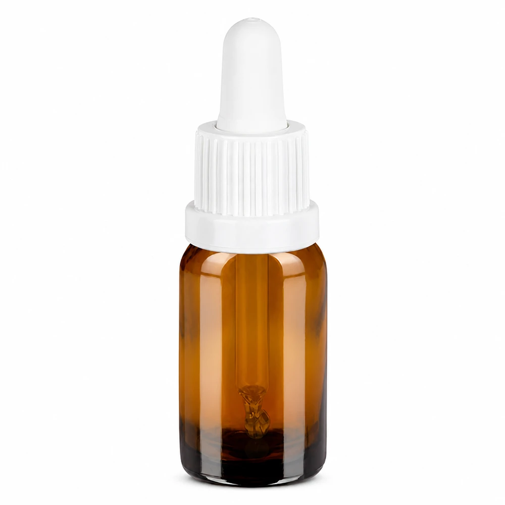 10ml amberkleurig glazen pipetflesje met witte dop voor het nauwkeurig doseren van vloeistoffen