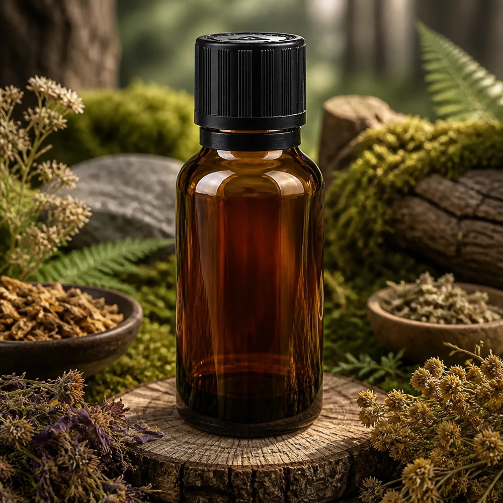 Bruinglasflesje van 20 ml van KiSi met een smalle druppelopening van 1 mm voor etherische oliën en tincturen