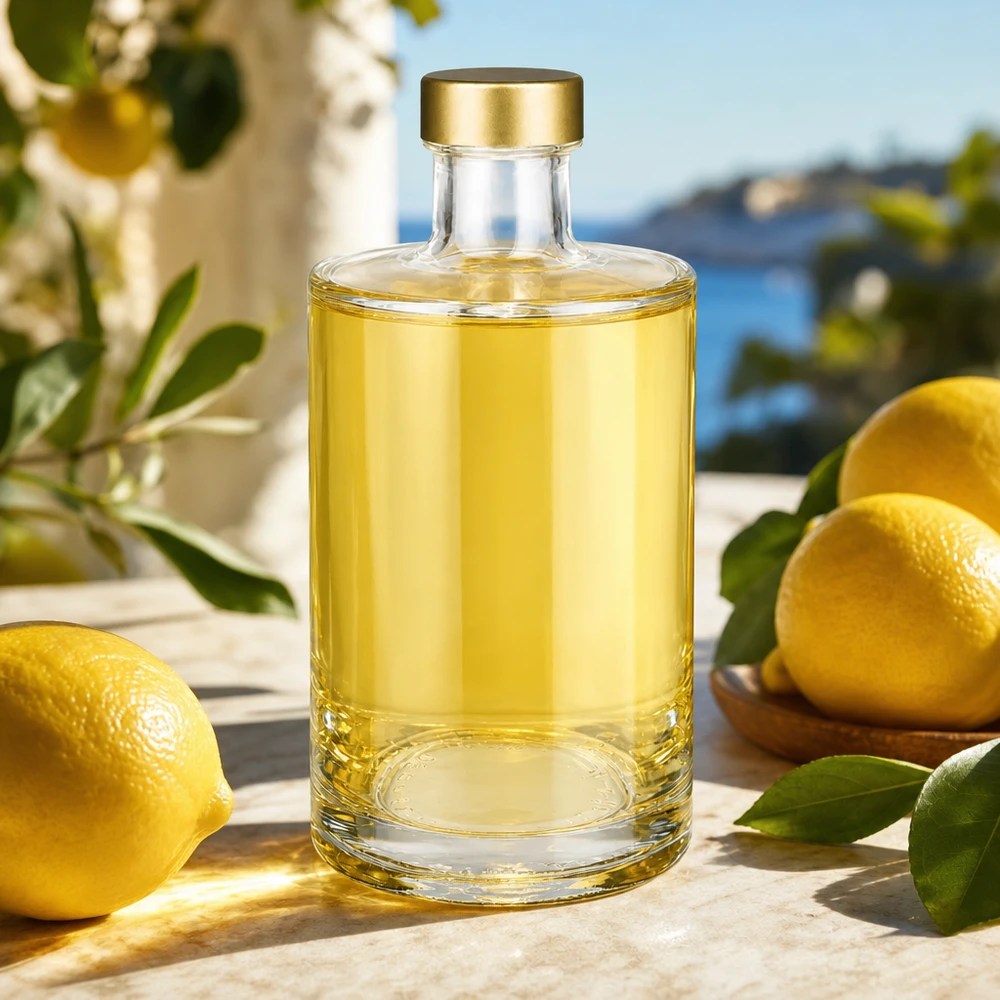 375 ml glazen fles Sam met citruslikeur gouden schroefdop UNiTWIST citroen limoncello mediterrane sfeer