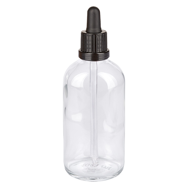 100ml pipetfles zwart OV ClearLine UT18/100 Pipetfles van 100 ml van helder glas met zwarte druppeldop, ClearLine-serie UT18