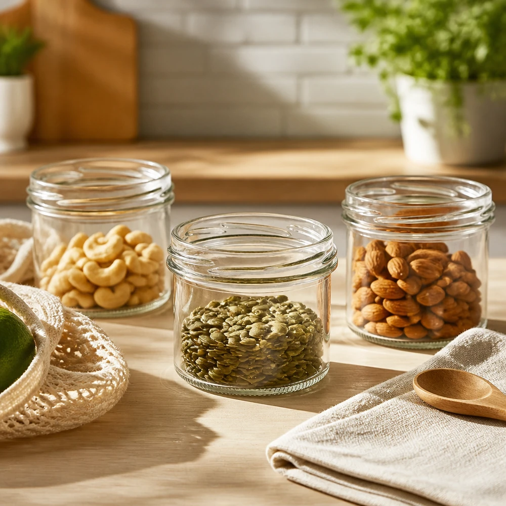 UNiTWIST Sturz125 glazen pot 125 ml TO66 met brede opening, ideaal voor noten, zaden en snacks