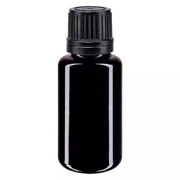 Apothekersfles viol. 20ml schroefdop zwart Giet r. OV Apothekersfles viol. 20ml schroefdop zwart Giet r. OV
