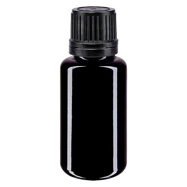 Apothekersfles viol. 20ml schroefdop zwart Giet r. OV Apothekersfles viol. 20ml schroefdop zwart Giet r. OV