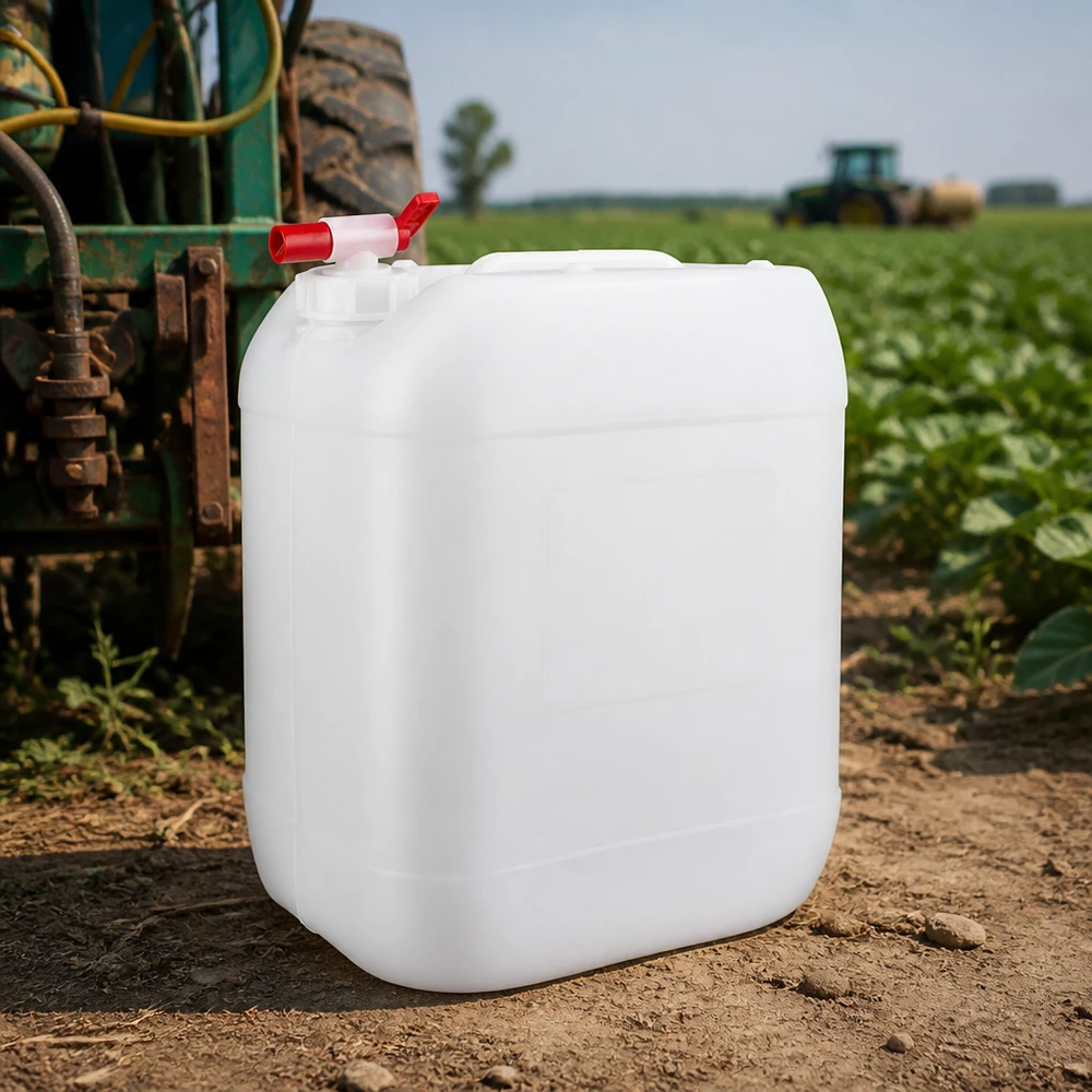 Voedselveilige jerrycan van 20 liter, wit met rode aftapkraan, voor de landbouw