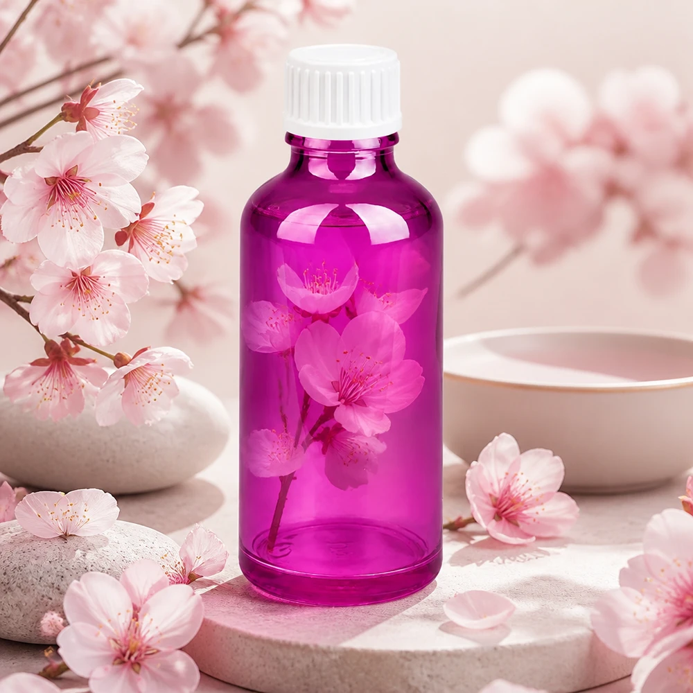 50ml (bol)fles 3mm schenkring wit Standaard PurpleLine. UT18/50 Stijlvolle 50 ml paarse glazen fles met optimale grootte voor het reizen van cosmetica en monsters