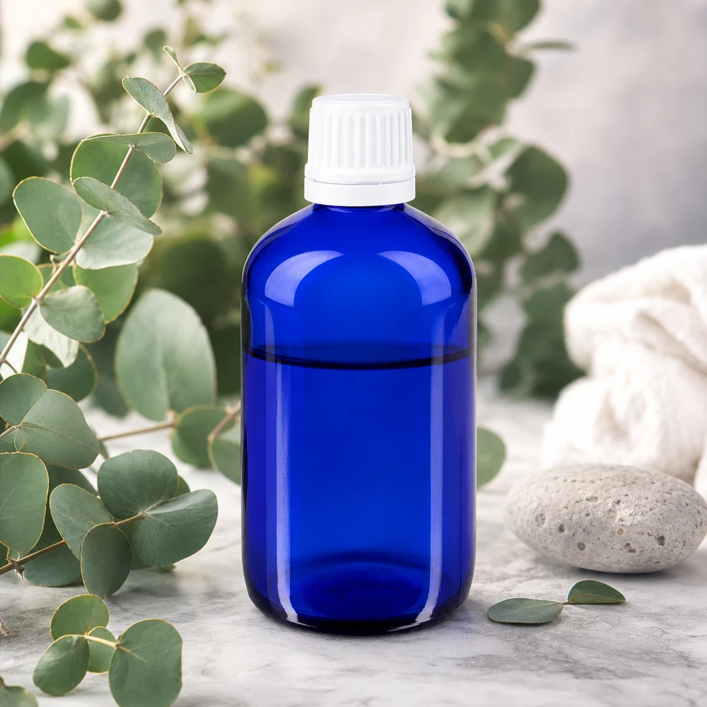 Blauwe glazen flessen 20ml met wit druppelsluiting kinderslot St Kleine blauwe apothekersdruppelfles van 20 ml met STD KiSi-dop voor etherische oliën en essences