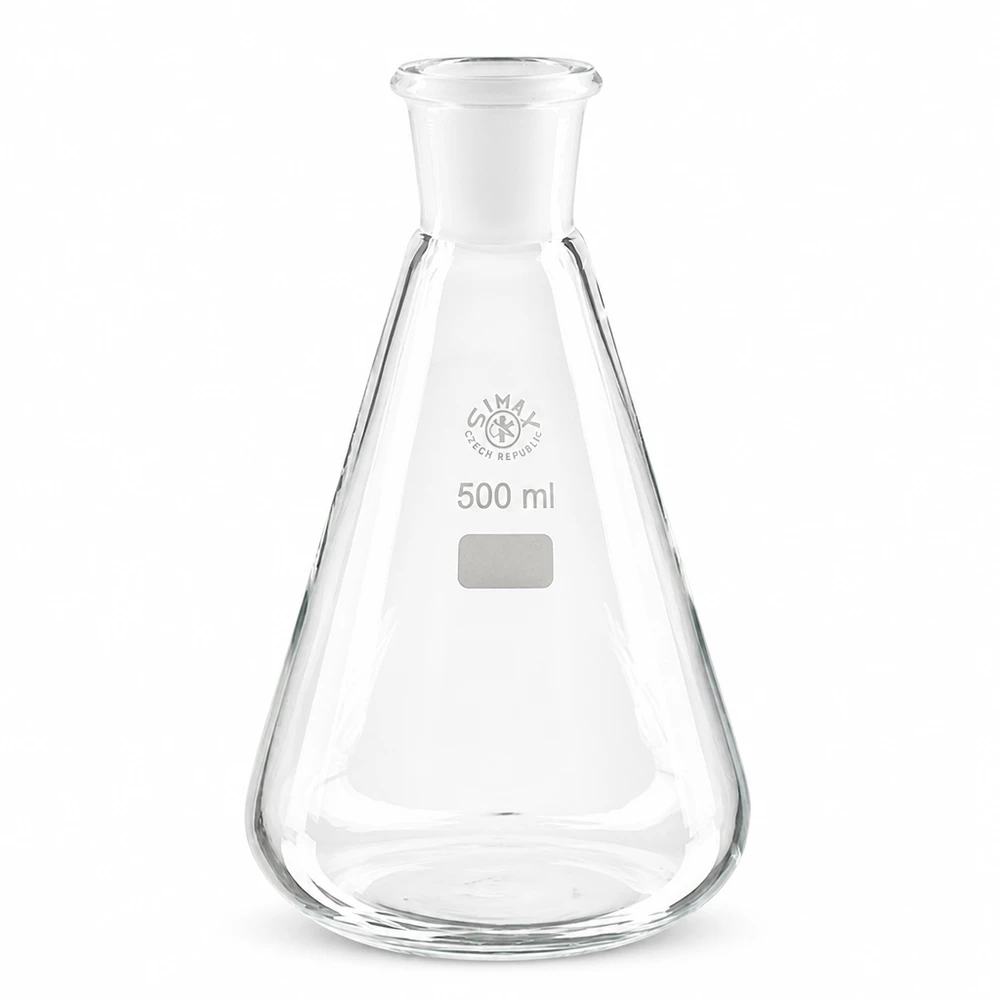 Grote erlenmeyer van 500 ml gemaakt van hoogwaardig borosilicaatglas met standaard geslepen verbinding
