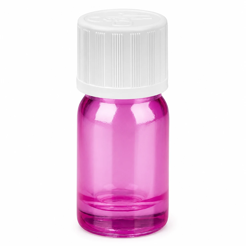 5ml druppelfles 1.2mm wit standaard kindveilige PurpleLine. UT18/5 Hoogwaardige glazen fles 5ml paars met kindveilige druppeldop 1,2mm