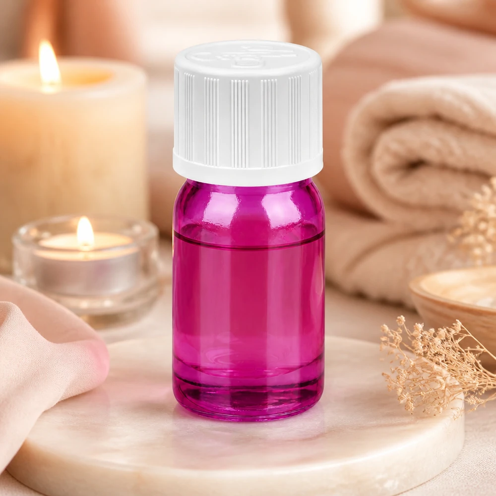 5ml glazen flesje met kindveilige dop in paars voor het veilig bewaren van het product